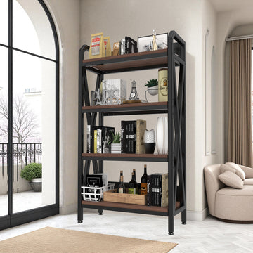 56.30'' Bakers Rack 4-Level Storage Shelves Metal and Wooden Kitchen Shelves, Kitchen Organizers and Storage, for Garage, Pantry, Bathroom, Closet ,33.50'' Length 