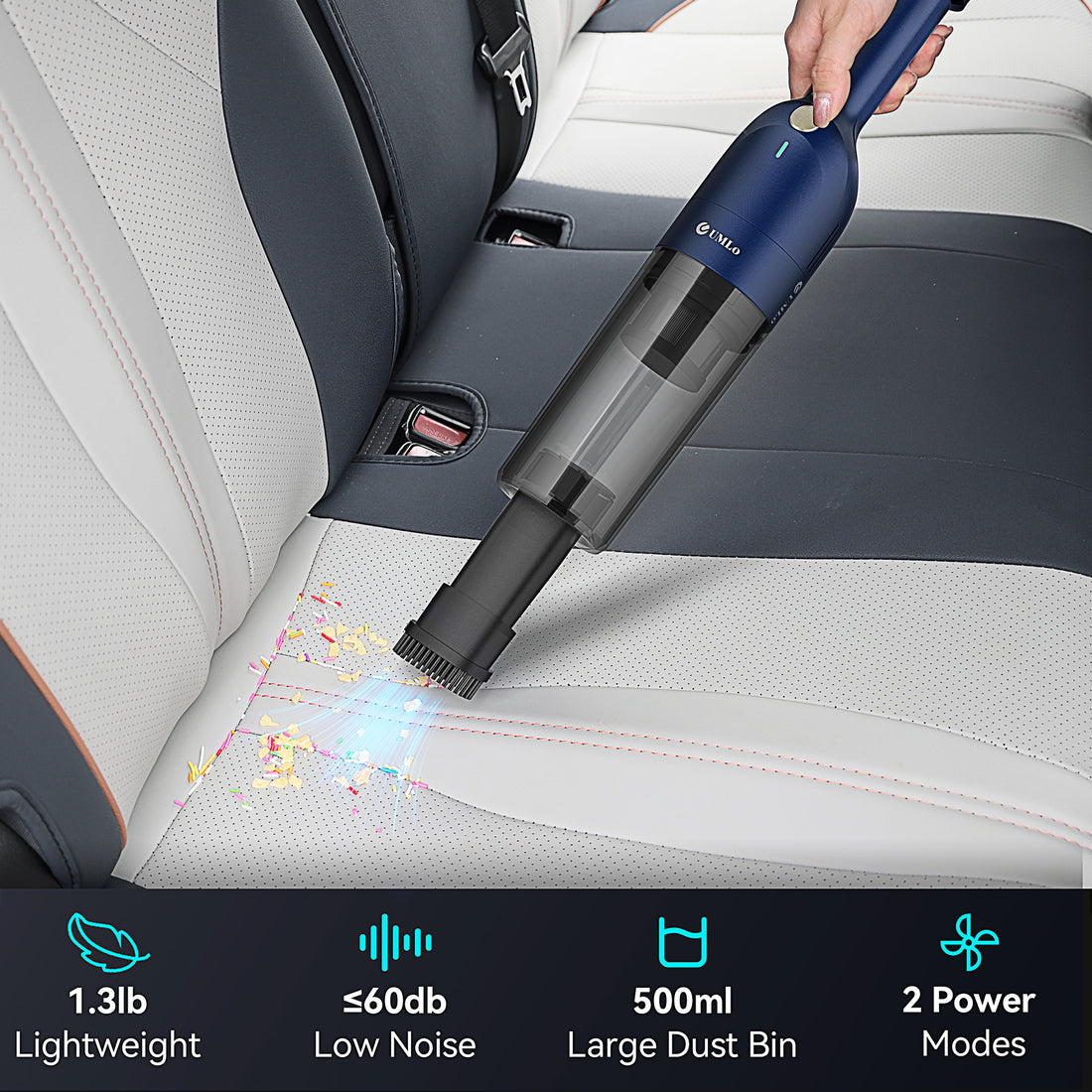 BLUE Cordless Handheld Vacuum, 10KPa Suction, 30min Runtime, HEPA Filter O