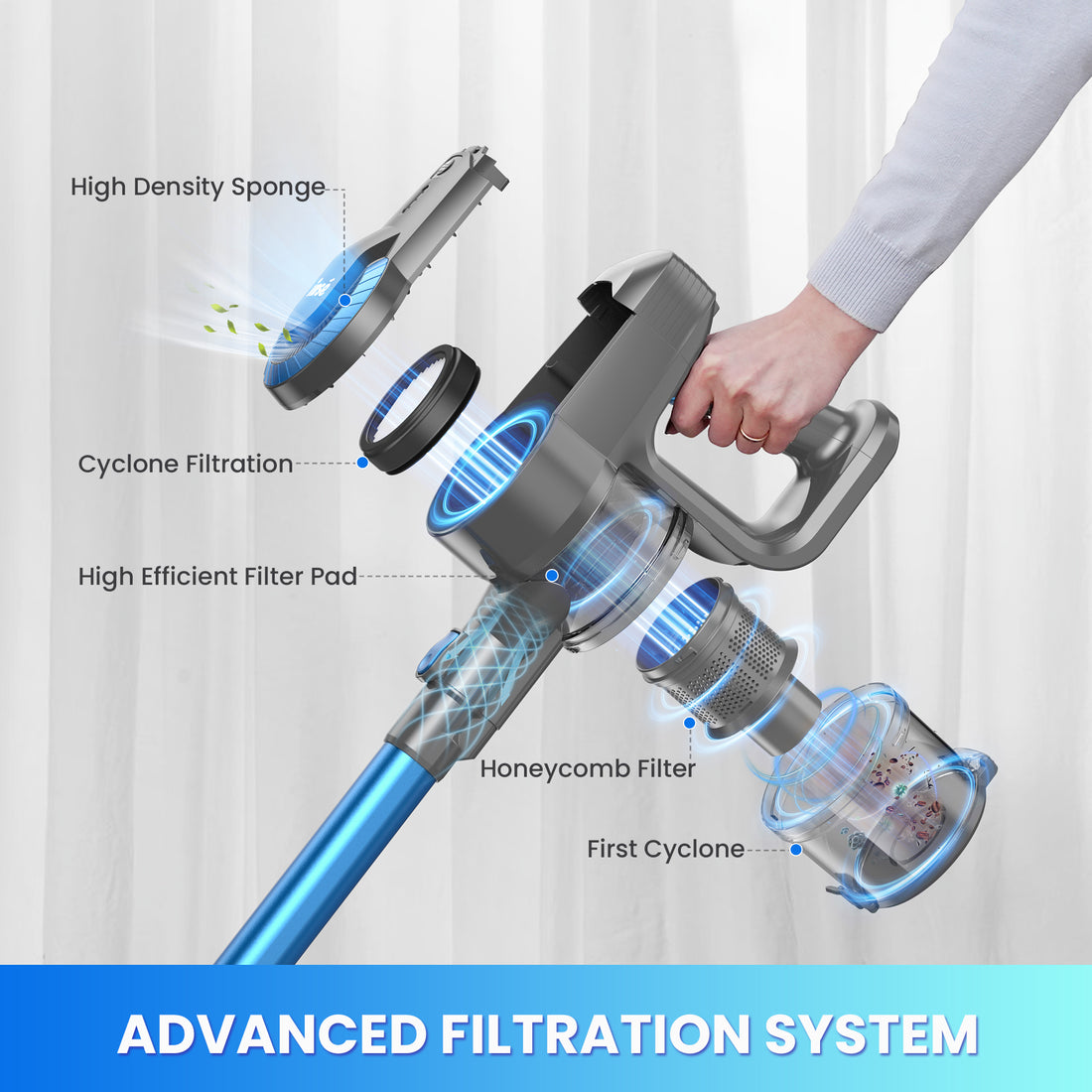 Blue Silver Cordless Vacuum Cleaner