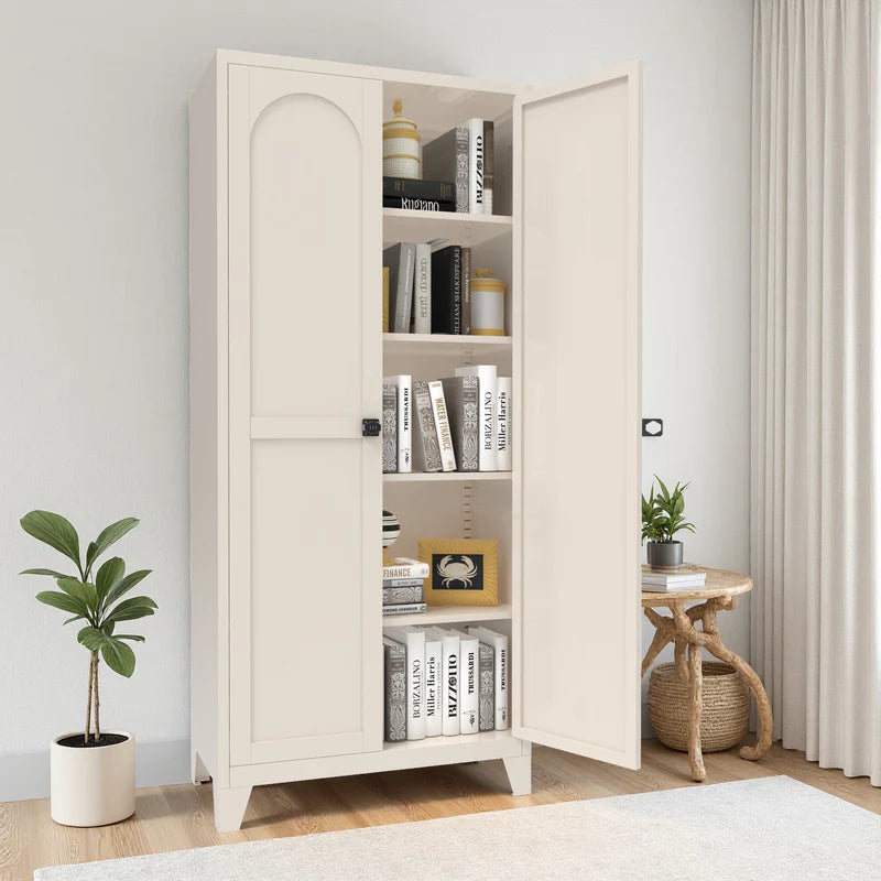 71'' 2 Shapely Doors Cabinet, Metal Storage Cabinet with Doors and Adjustable Shelves, for Bedroom, Living Room, Kitchen(beige)