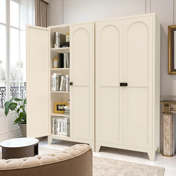 71'' 2 Shapely Doors Cabinet, Metal Storage Cabinet with Doors and Adjustable Shelves, for Bedroom, Living Room, Kitchen(beige)