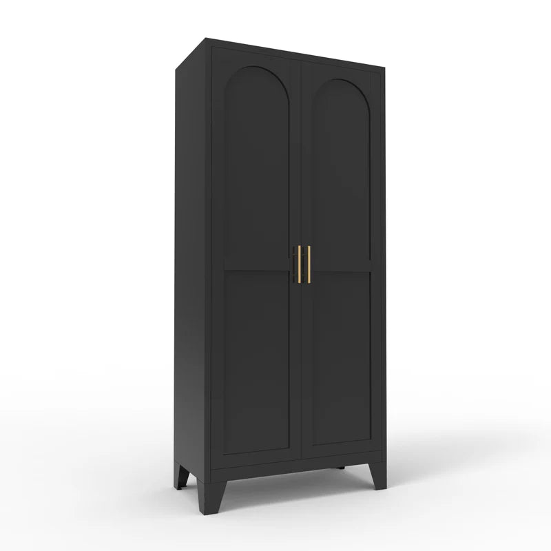 61'' 2 Shapely Doors Cabinet, Metal Storage Cabinet with Doors and Adjustable Shelves, for Bedroom, Living Room(Black) 